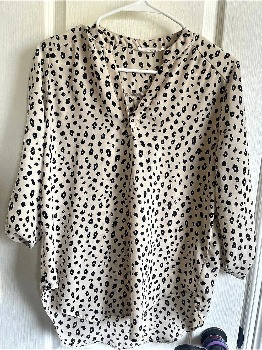 Lush Animal Print Blouse in Cream & Black Like New